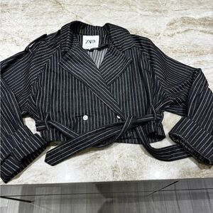 Zara Charcoal Pinstripe Cropped Jacket